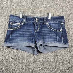 y2k Bongo‎ Denim Shorts Juniors Size 11 Meduim Wash White Stitching Rhinestones